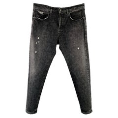 GOLDEN GOOSE Size 34 Black Washed Selvedge Denim Tapered Distressed Jeans