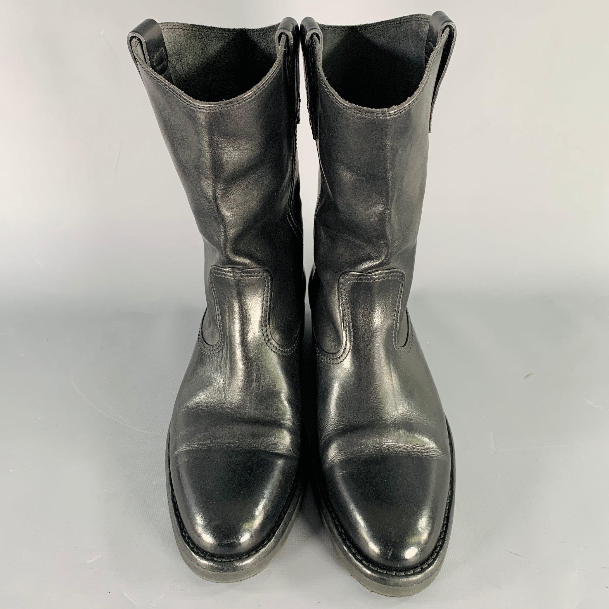 GOLDEN GOOSE Size 7 Black Leather Pull On Cowboy Boots In Excellent Condition For Sale In San Francisco, CA