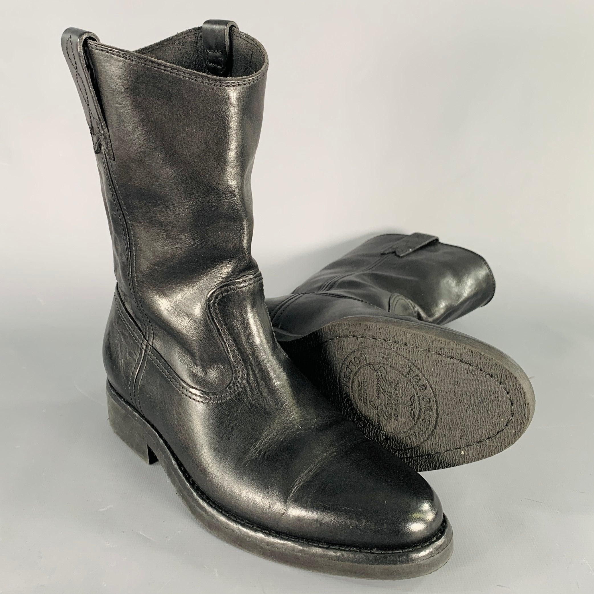 Women's GOLDEN GOOSE Size 7 Black Leather Pull On Cowboy Boots For Sale