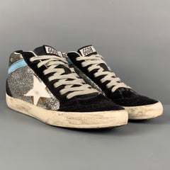 GOLDEN GOOSE Size 7 Silver & Black Suede Mid Star Sneakers