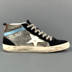 GOLDEN GOOSE Size 7 Silver & Black Suede Mid Star Sneakers