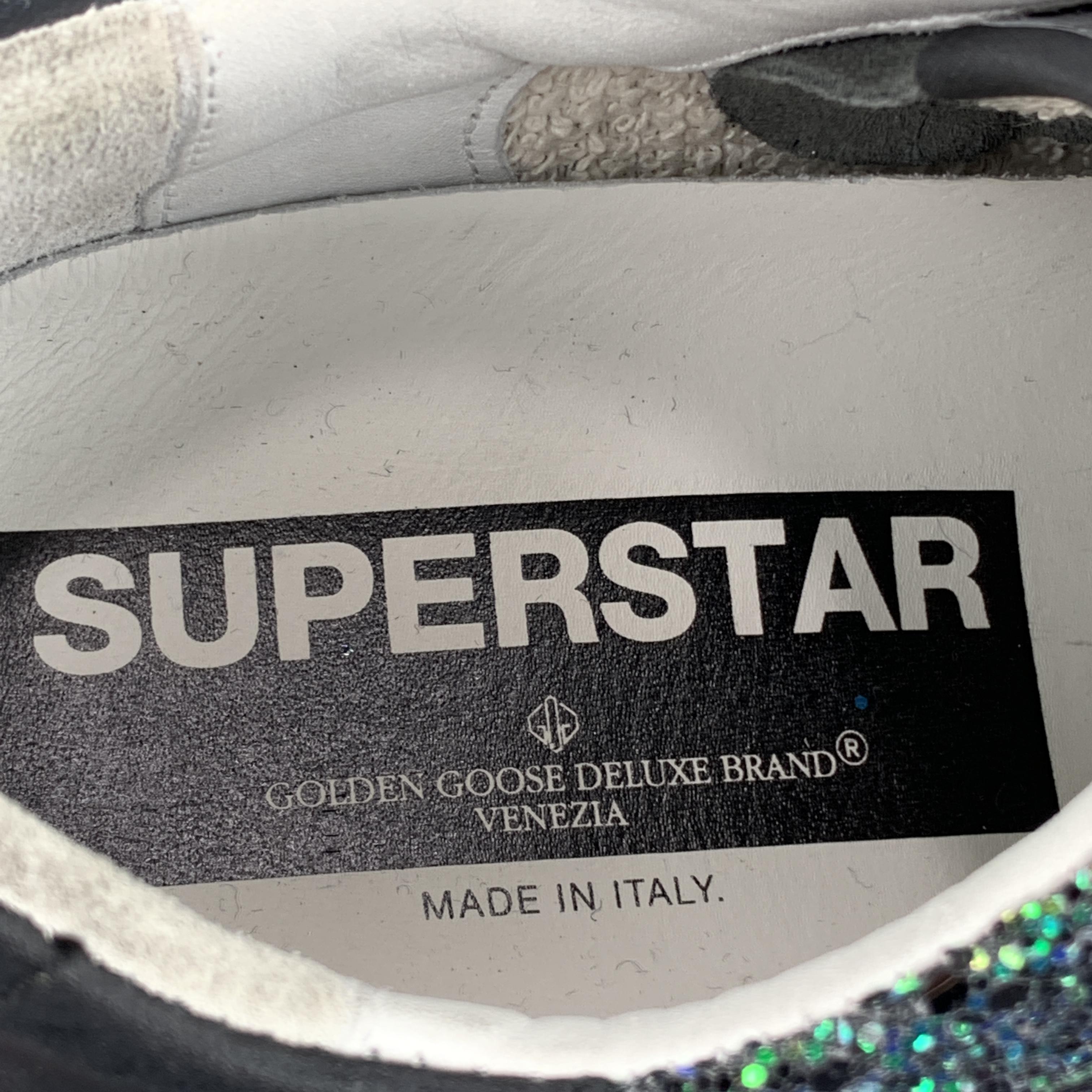 GOLDEN GOOSE Size 8 Green Glitter Suede Distressed SUPERSTAR Sneakers In Excellent Condition In San Francisco, CA
