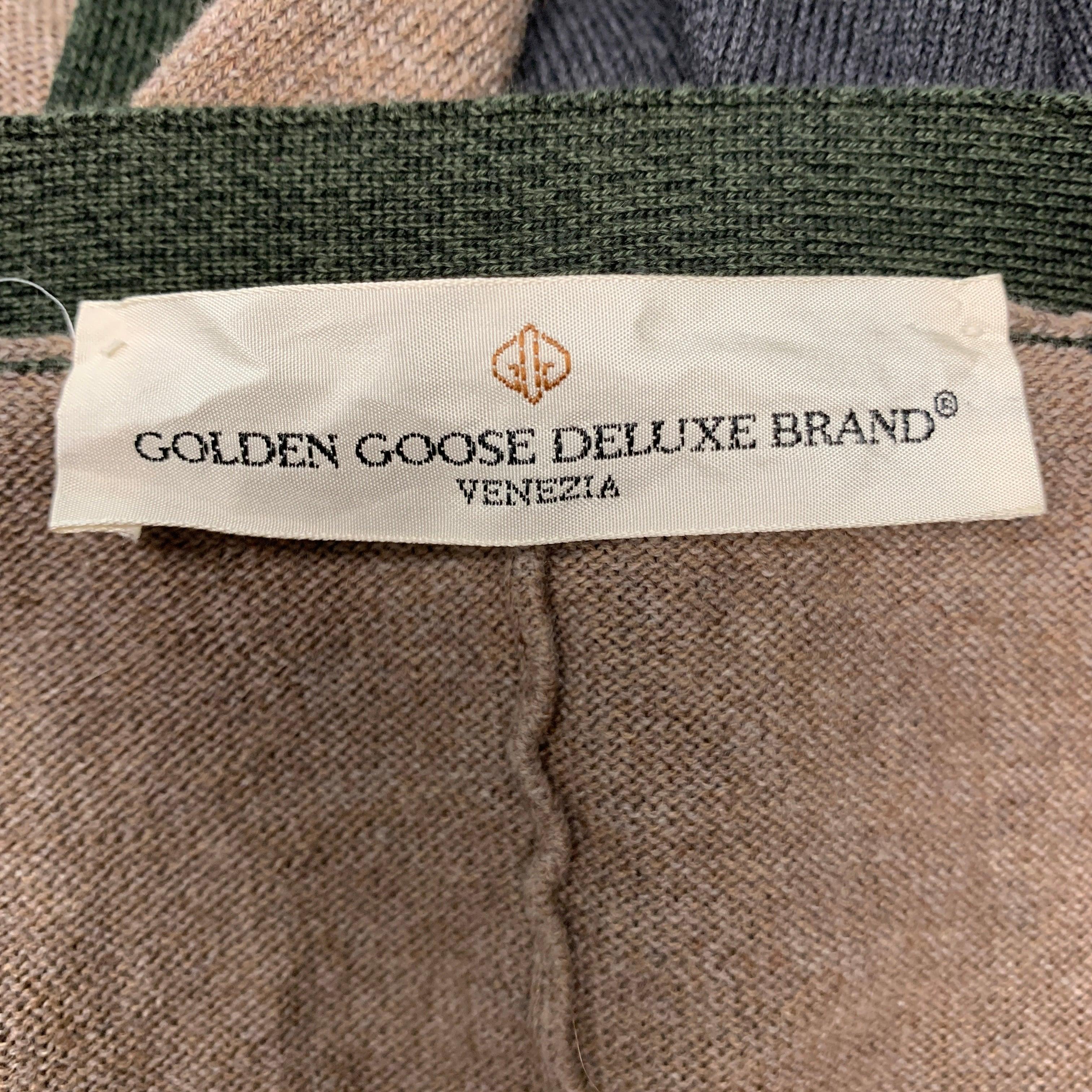 GOLDEN GOOSE Size M Brown Grey Color Block Merino Wool Cotton V-Neck Cardigan en vente 5