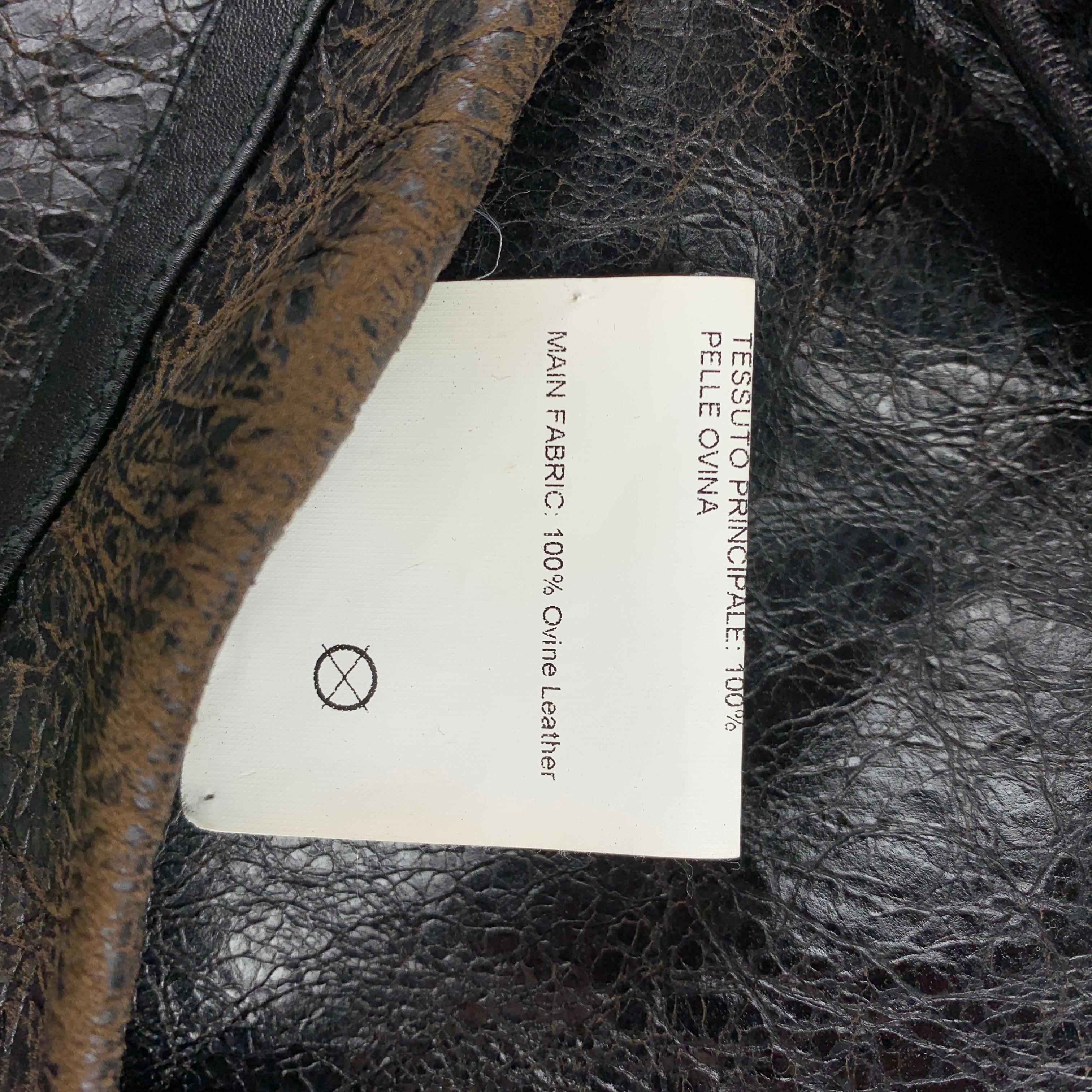 GOLDEN GOOSE Size S Dark Brown Crackled Leather Shearling Hooded Oversized Coat In Good Condition In San Francisco, CA