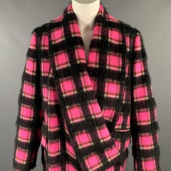 GOLDEN GOOSE Size S Pink Black White Wool Blend Plaid Shawl Lapel Coat
