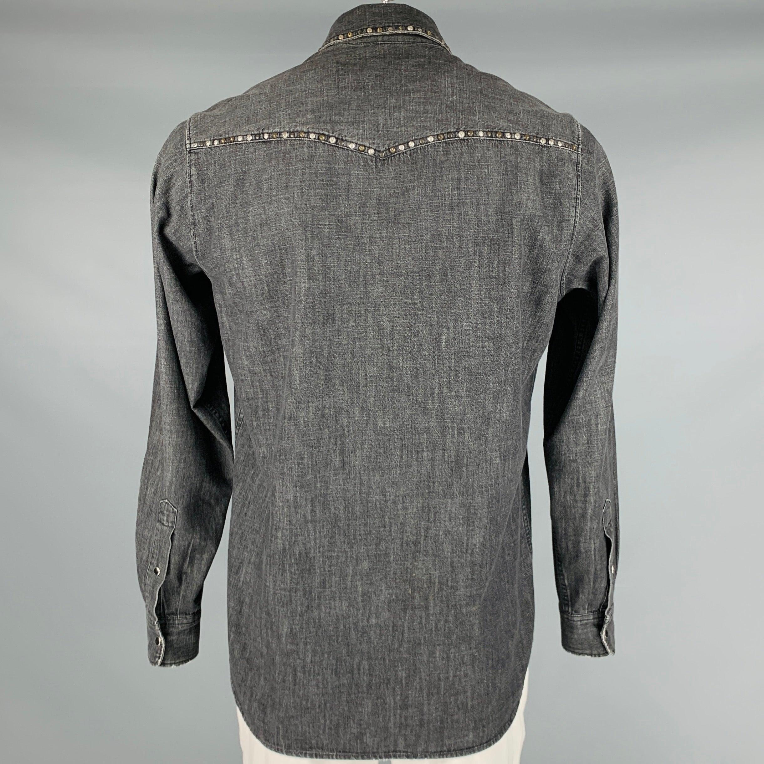 GOLDEN GOOSE Taille XL - Chemise western à manches longues en coton gris clouté Pour hommes en vente