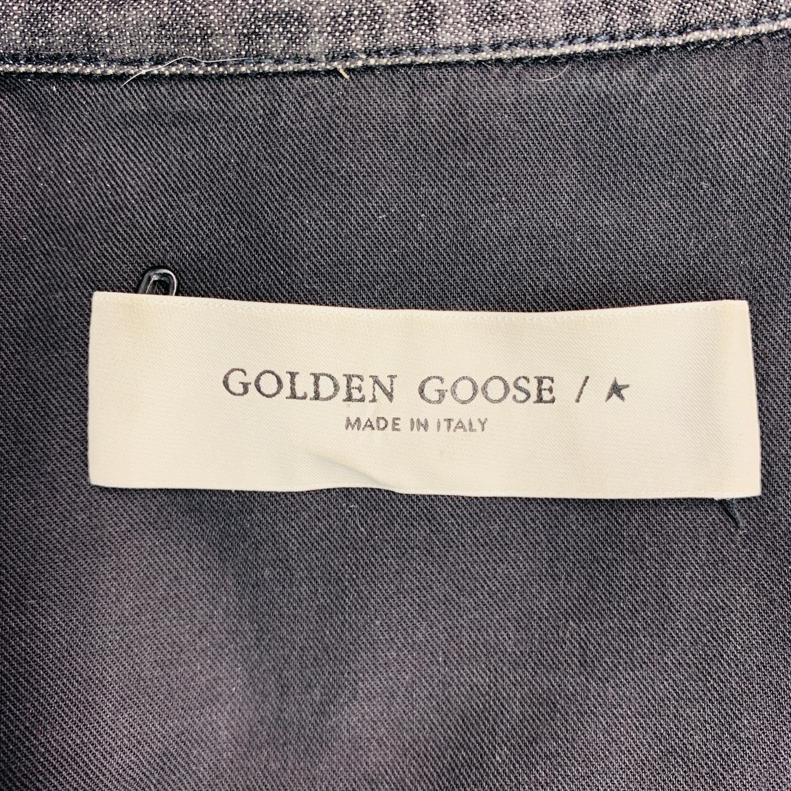 GOLDEN GOOSE Size XL Grey Studded Cotton Western Long Sleeve Shirt For Sale 5