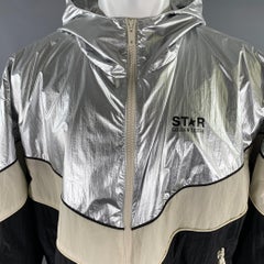 GOLDEN GOOSE Size XS Silver Black Beige Color Block Nylon Zip Up Jacket