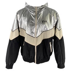 GOLDEN GOOSE Size XS Silver Black Beige Color Block Nylon Zip Up Jacket
