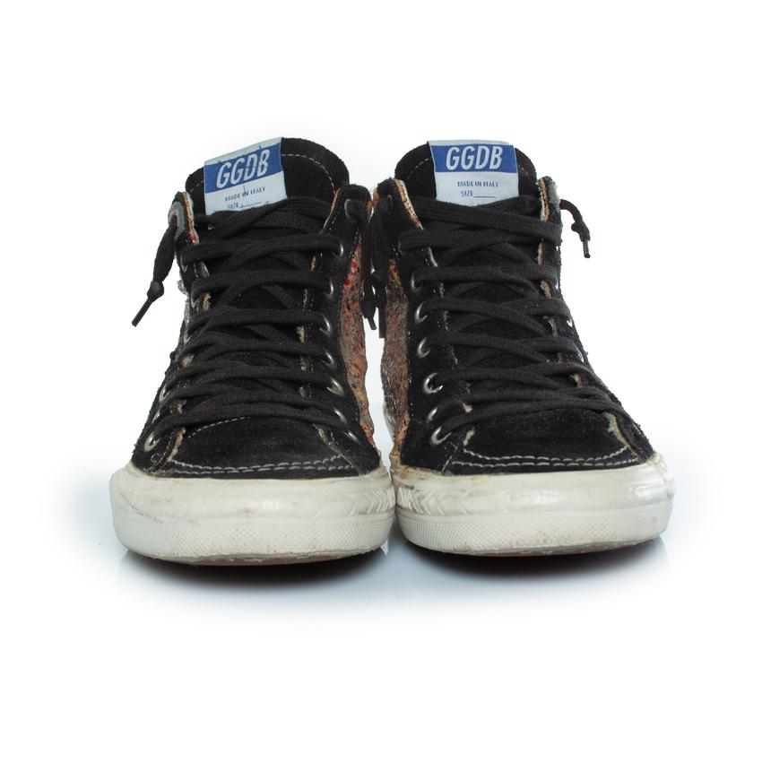 Golden Goose, Slide high top glitter sneakers with suede In Good Condition For Sale In AMSTERDAM, NL