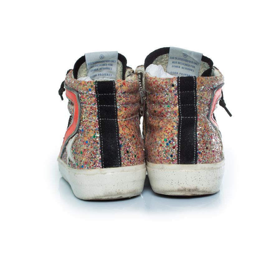 Golden Goose, Slide high top glitter sneakers with suede For Sale 1