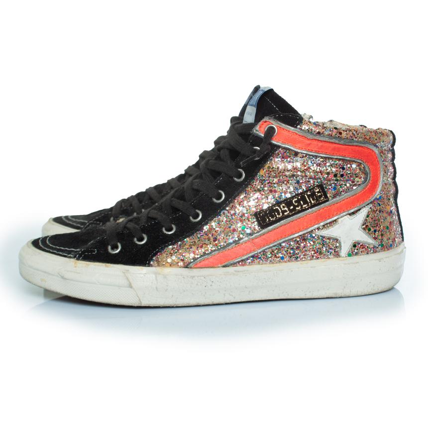 Golden Goose, Slide high top glitter sneakers with suede For Sale 2