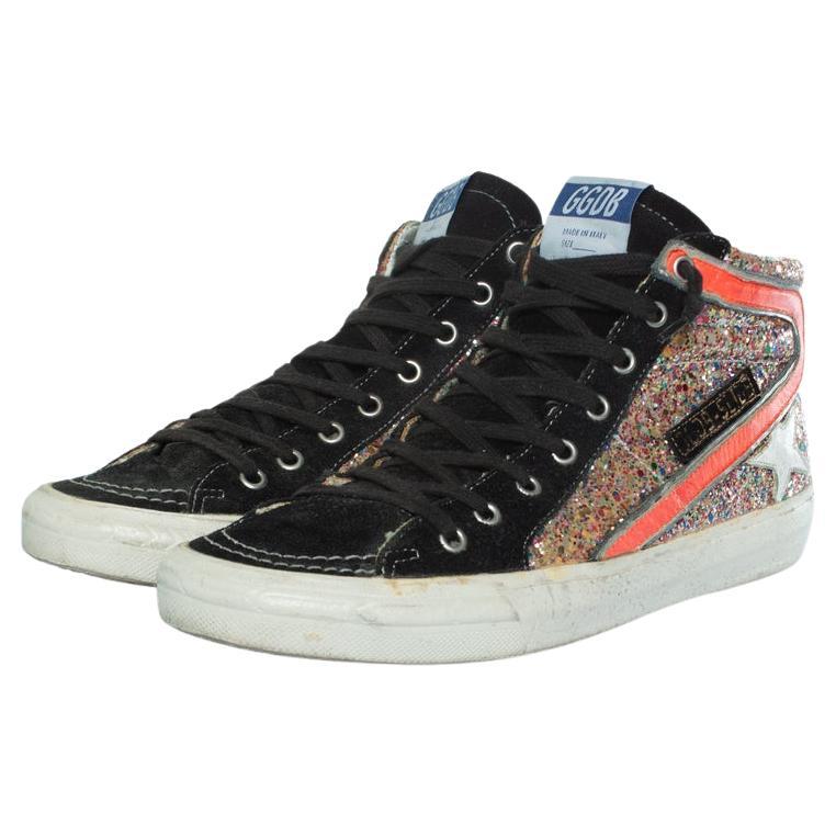 Golden Goose, Slide high top glitter sneakers with suede For Sale