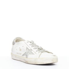 GOLDEN GOOSE Super Star silver crystal strass white distressed sneakers EU36
