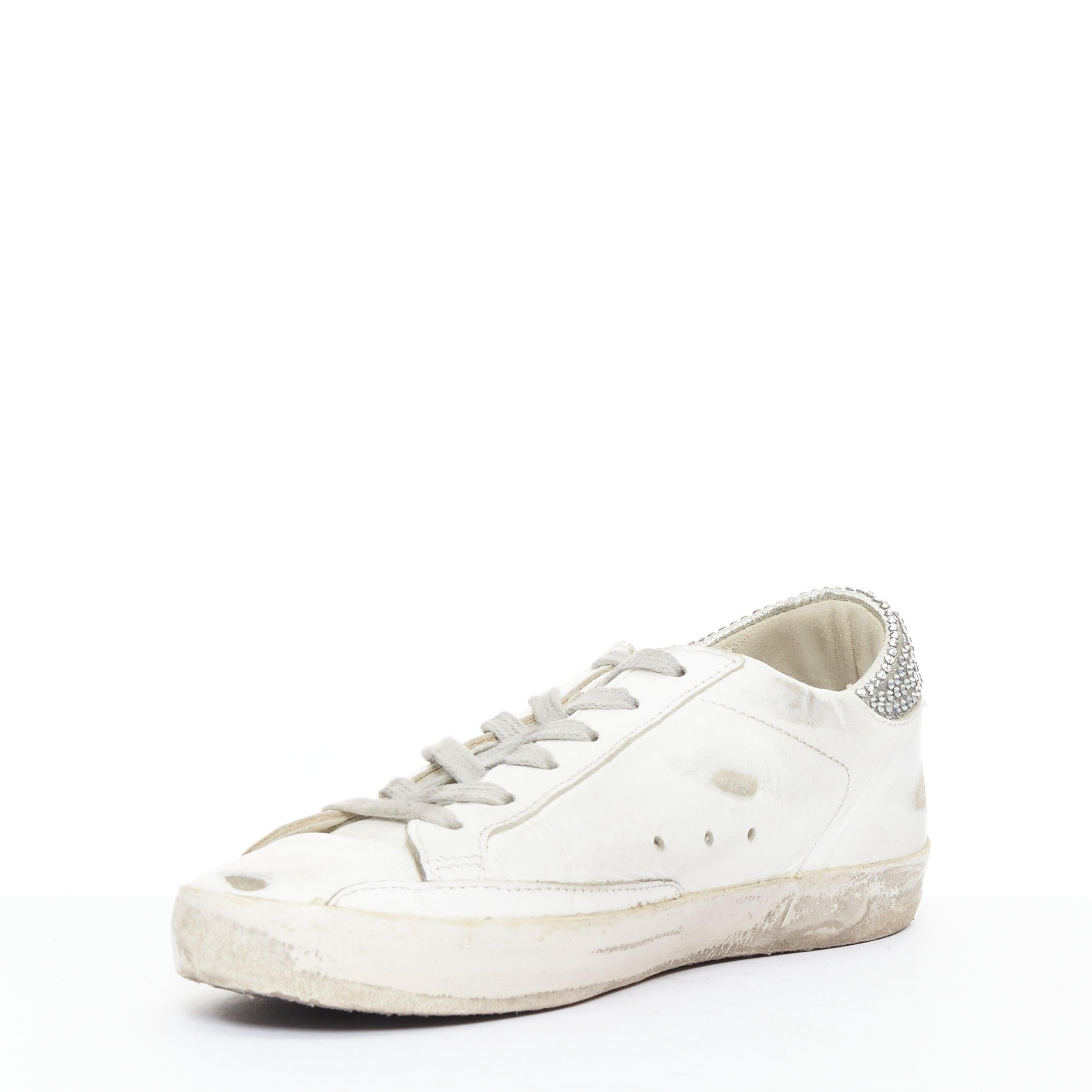 GOLDEN GOOSE Super Star silver crystal strass white distressed sneakers EU36 Excellent état - En vente à Hong Kong, NT