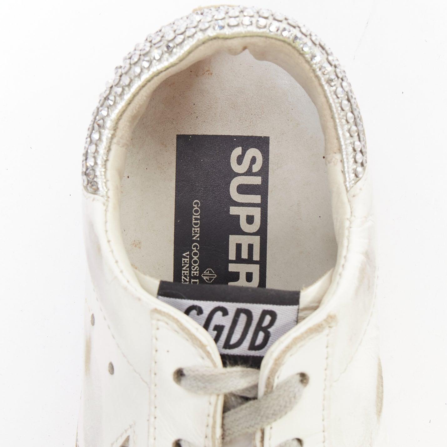 GOLDEN GOOSE Super Star silver crystal strass white distressed sneakers EU36 en vente 2