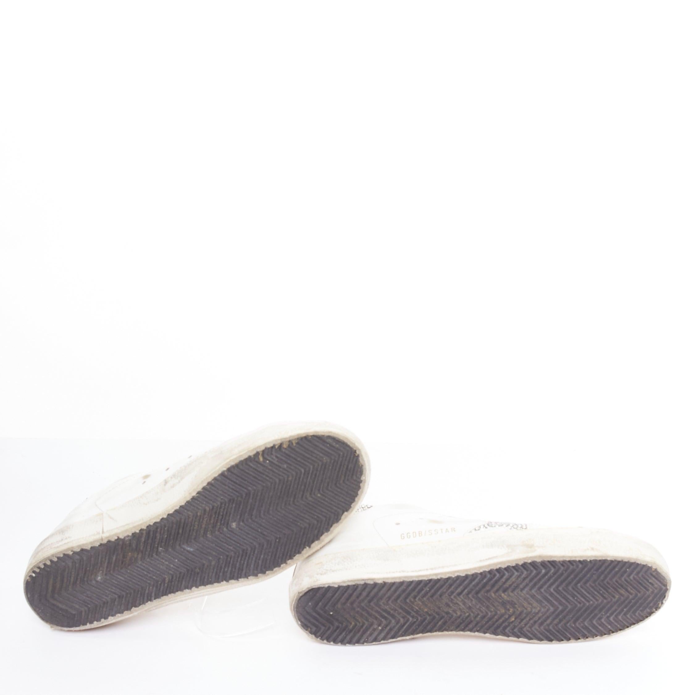GOLDEN GOOSE Super Star silver crystal strass white distressed sneakers EU36 en vente 4