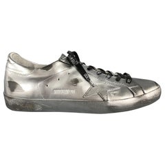 GOLDEN GOOSE SUPERSTAR RAY Size 10 Silver Metallic Leather Star Patch Sneakers