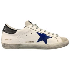 Used GOLDEN GOOSE Superstar Size 12 White Distressed Leather Lace Up Sneakers