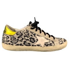 Used GOLDEN GOOSE Superstar Size 8 Black & White Fabric Animal Print Sneakers