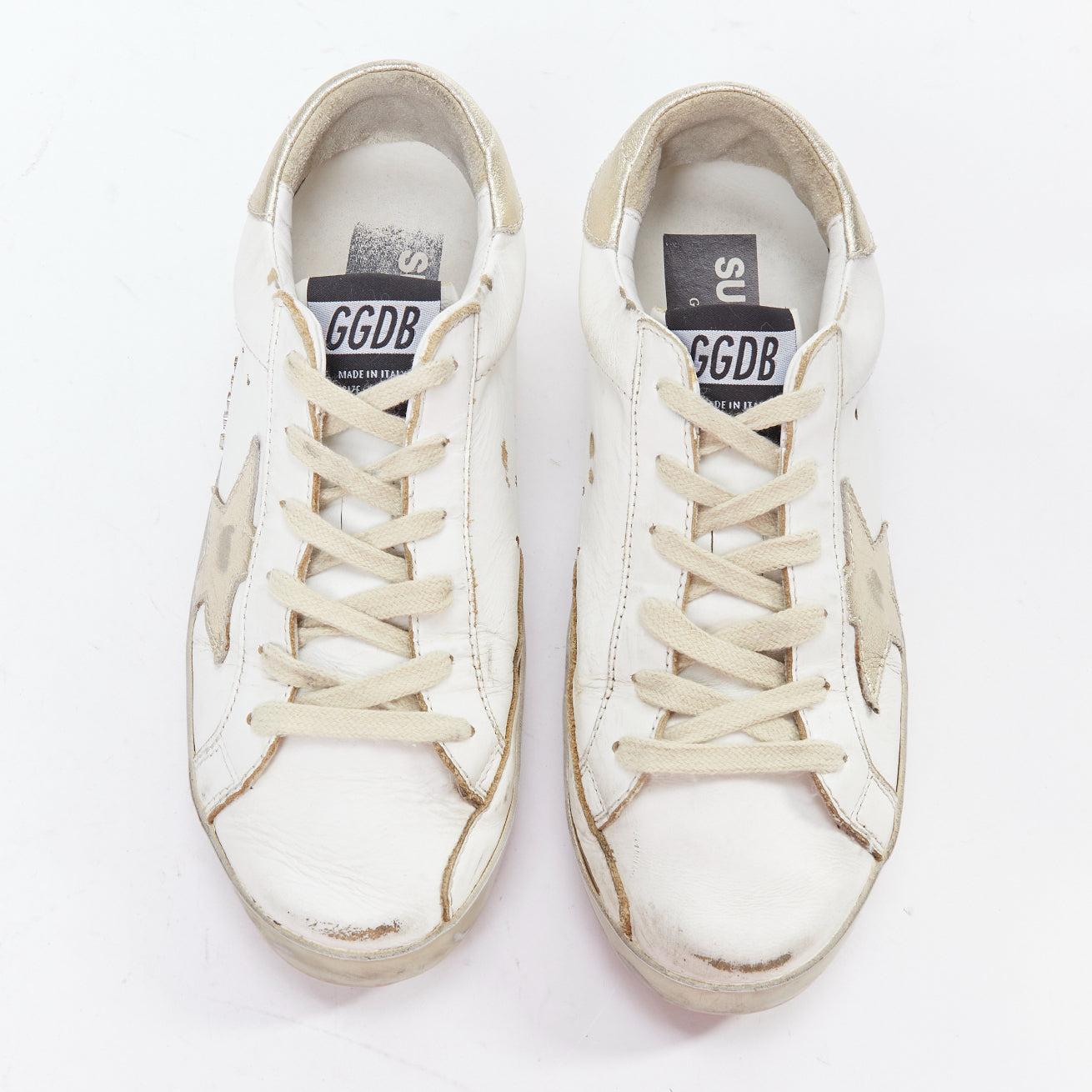 GOLDEN GOOSE Superstar blanco oro estrella cuero zapatillas desgastadas EU37 Gris