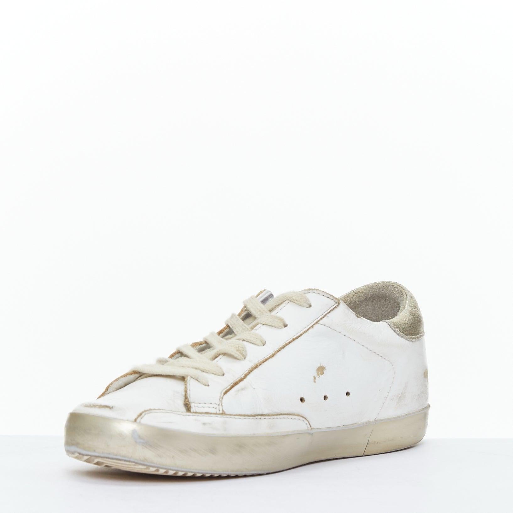 GOLDEN GOOSE Superstar blanco oro estrella cuero zapatillas desgastadas EU37 en Bueno Estado en Hong Kong, NT