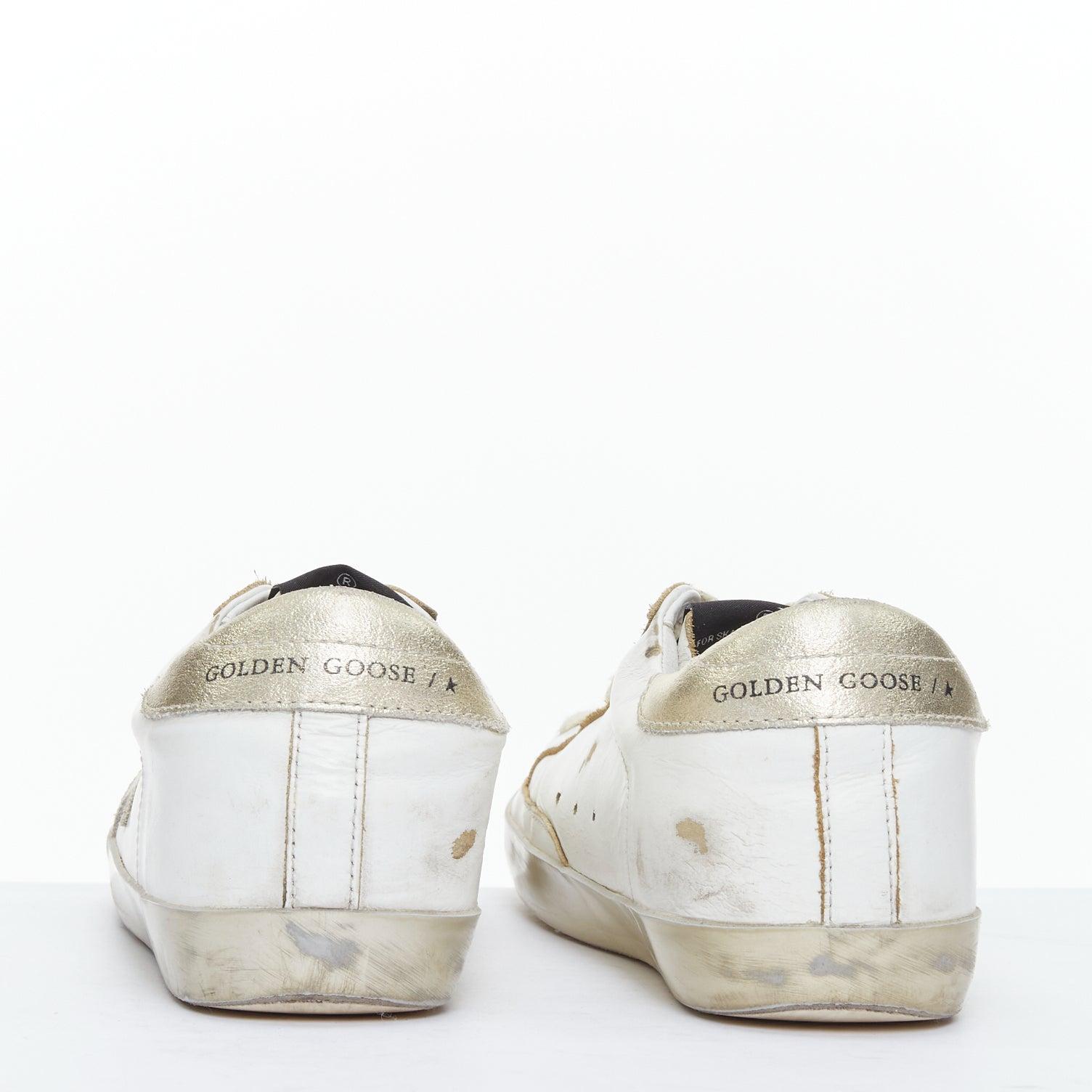 De las mujeres GOLDEN GOOSE Superstar blanco oro estrella cuero zapatillas desgastadas EU37