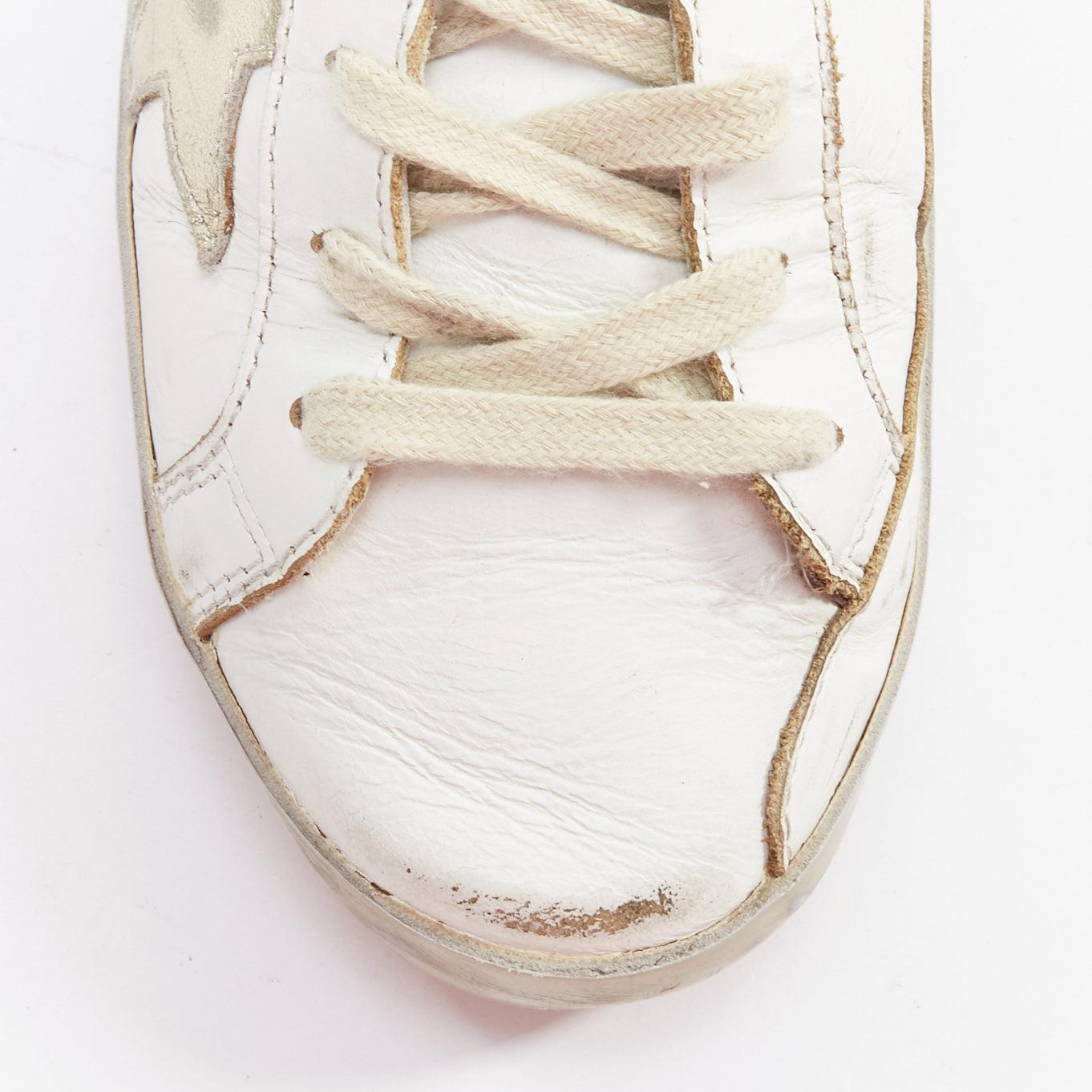 GOLDEN GOOSE Superstar blanco oro estrella cuero zapatillas desgastadas EU37 1