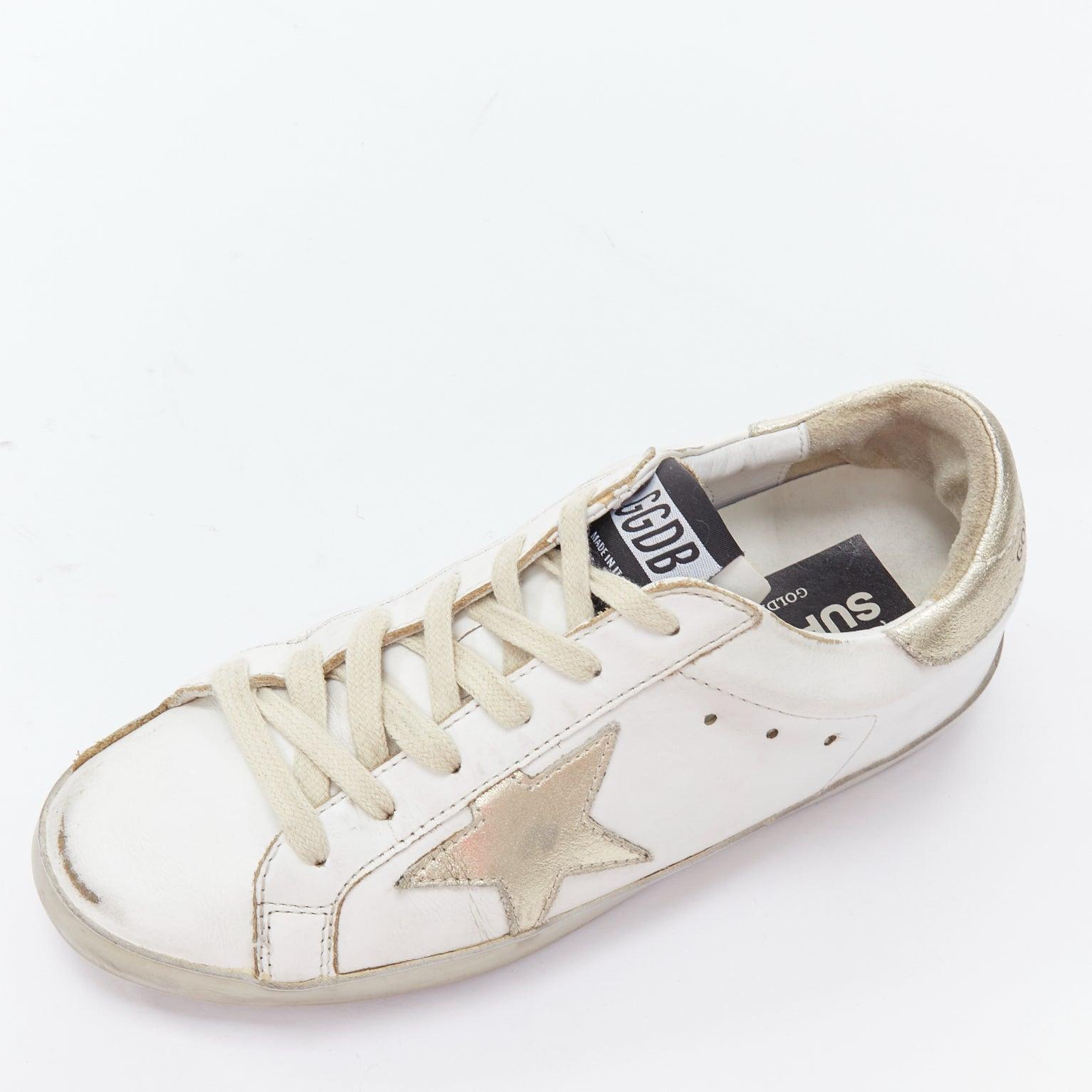 GOLDEN GOOSE Superstar blanco oro estrella cuero zapatillas desgastadas EU37 2