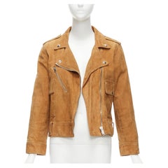 Cazadora motera GOLDEN GOOSE de ante marrón desgastado con logo de tachuelas plateadas