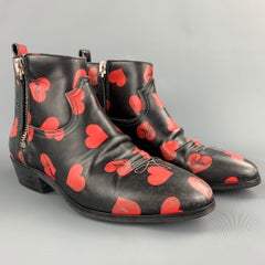 GOLDEN GOOSE Viand Size 7.5 Black & Red Heart Print Leather Ankle Boots