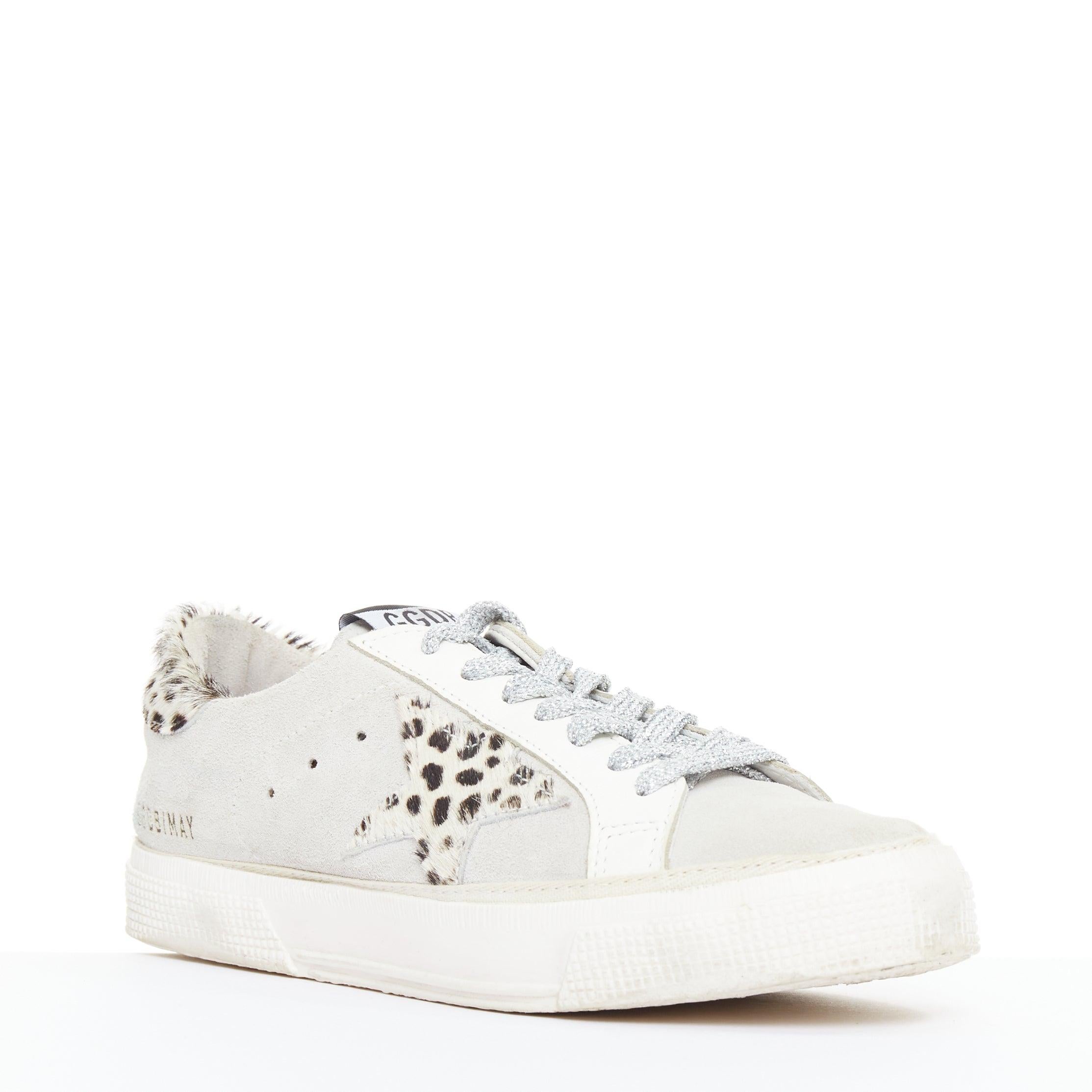 Argent GOLDEN GOOSE Vstar2 cuir métallisé argenté zébré star distressed sneakers EU36 en vente