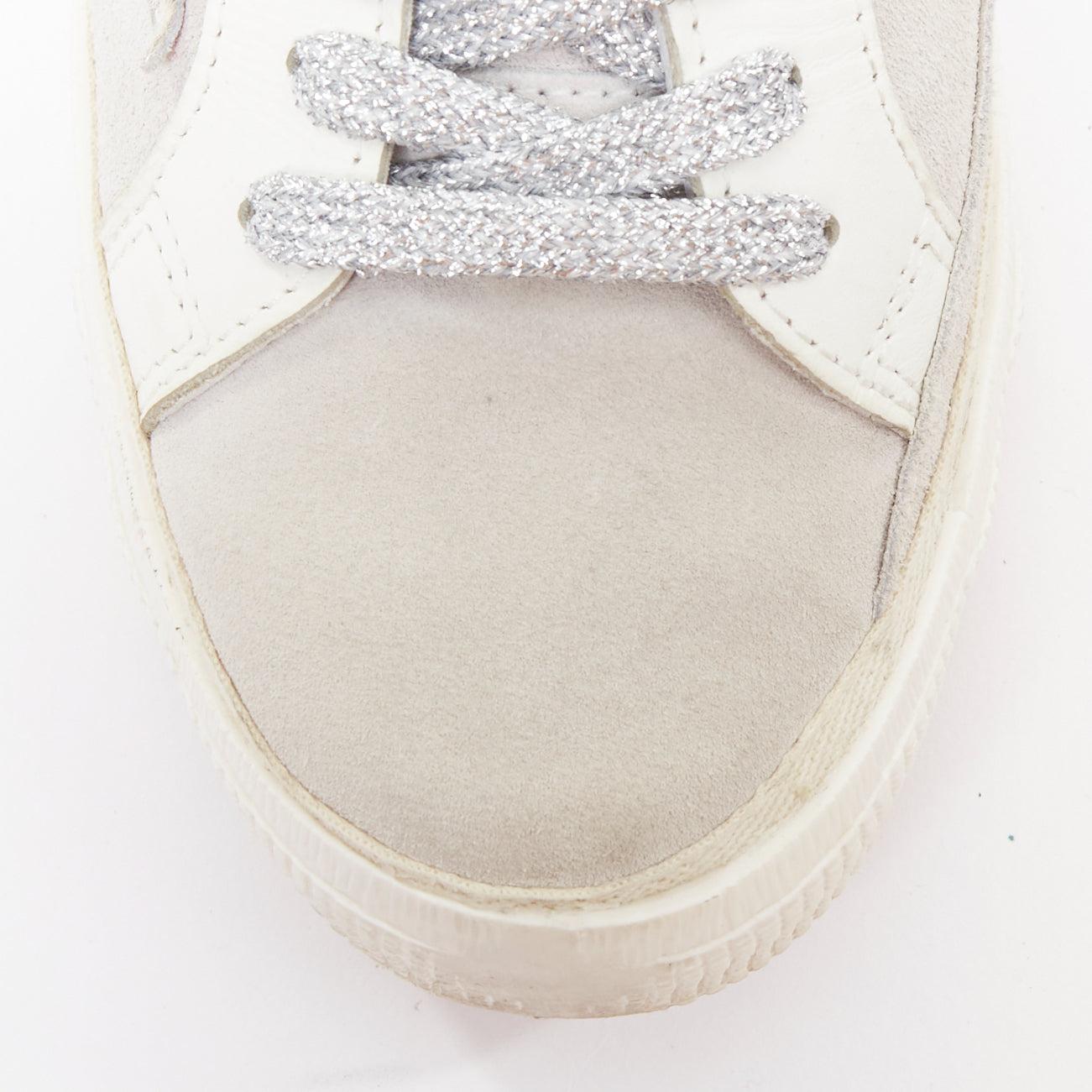GOLDEN GOOSE Vstar2 cuir métallisé argenté zébré star distressed sneakers EU36 en vente 2