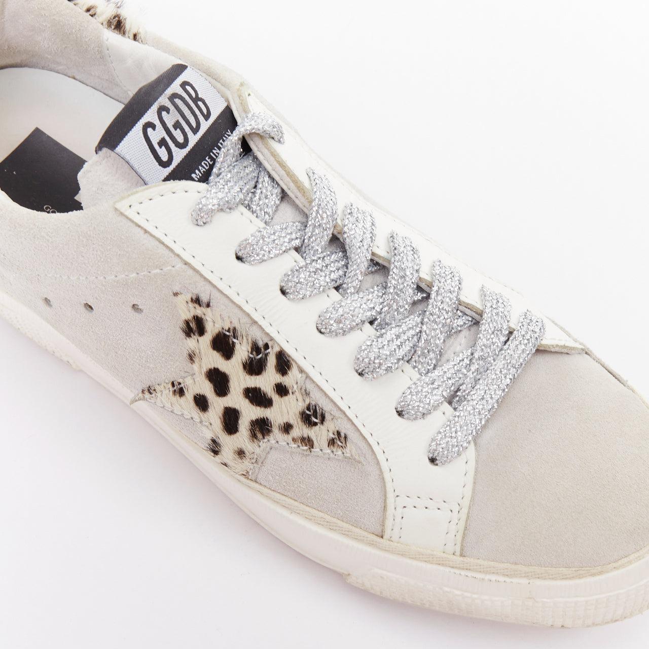 GOLDEN GOOSE Vstar2 cuir métallisé argenté zébré star distressed sneakers EU36 en vente 3