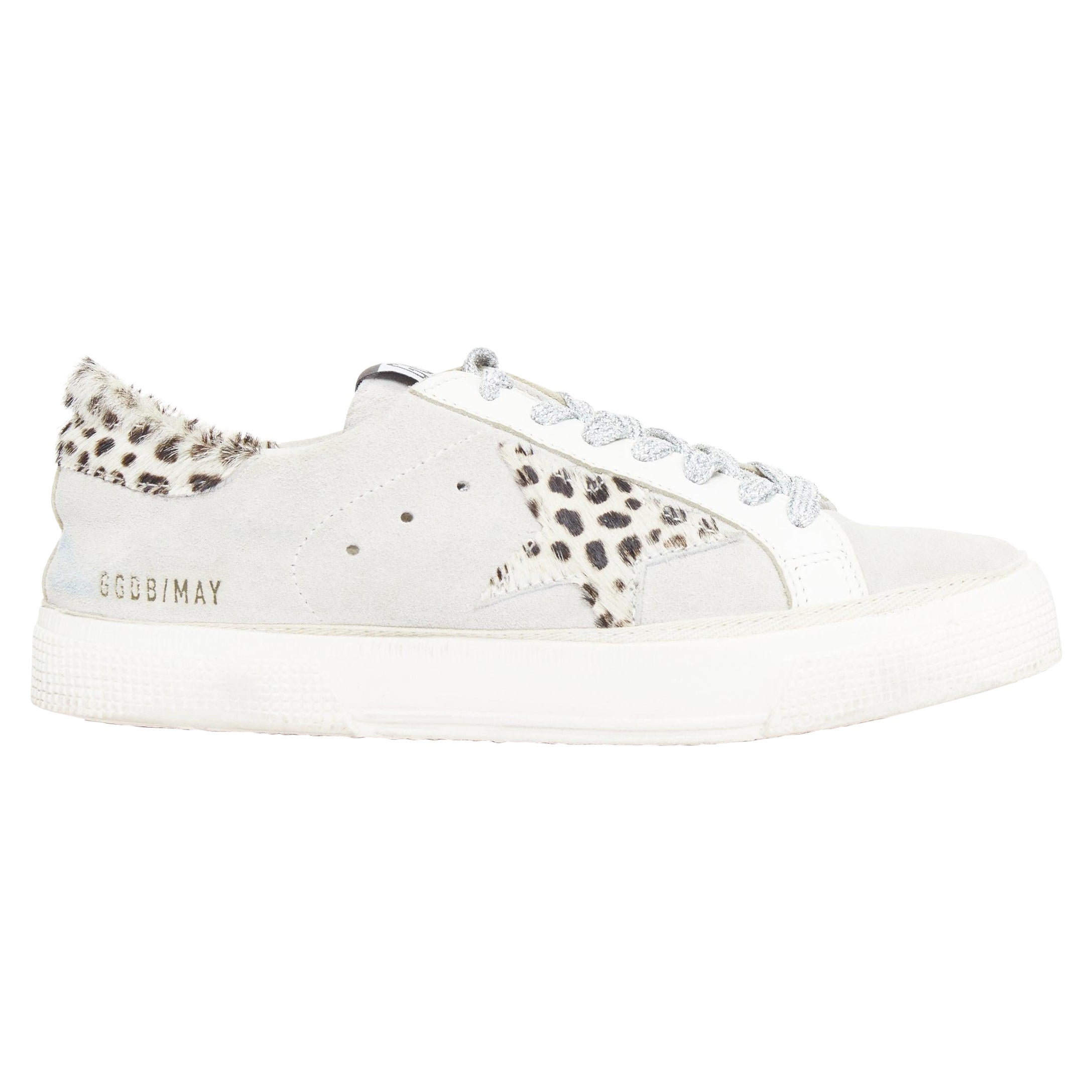 GOLDEN GOOSE Vstar2 cuir métallisé argenté zébré star distressed sneakers EU36