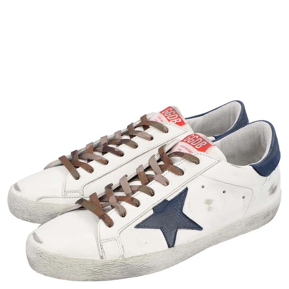 Gray Golden Goose White/Blue Superstar low-top sneakers Size EU 43