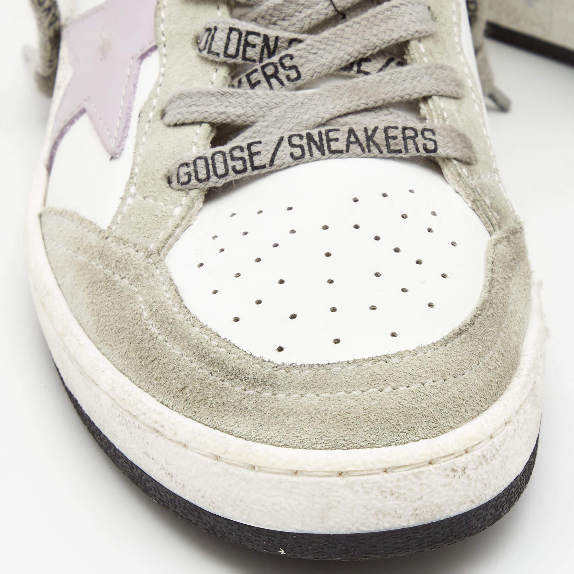 Golden Goose White/Grey Leather and Suede Ballstar Low Top Sneakers Size 37 3