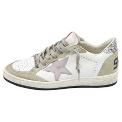 Used Golden Goose White/Grey Leather and Suede Ballstar Low Top Sneakers Size 37