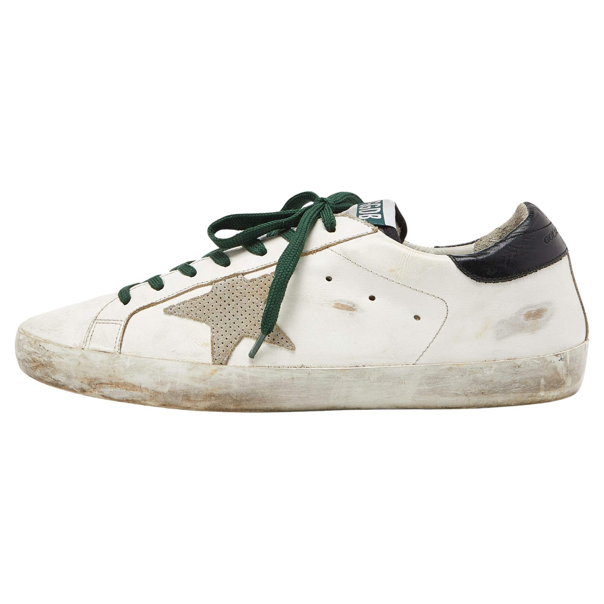 Golden Goose White Leather And Grey Suede Hi Star Sneakers Size 43 For Sale