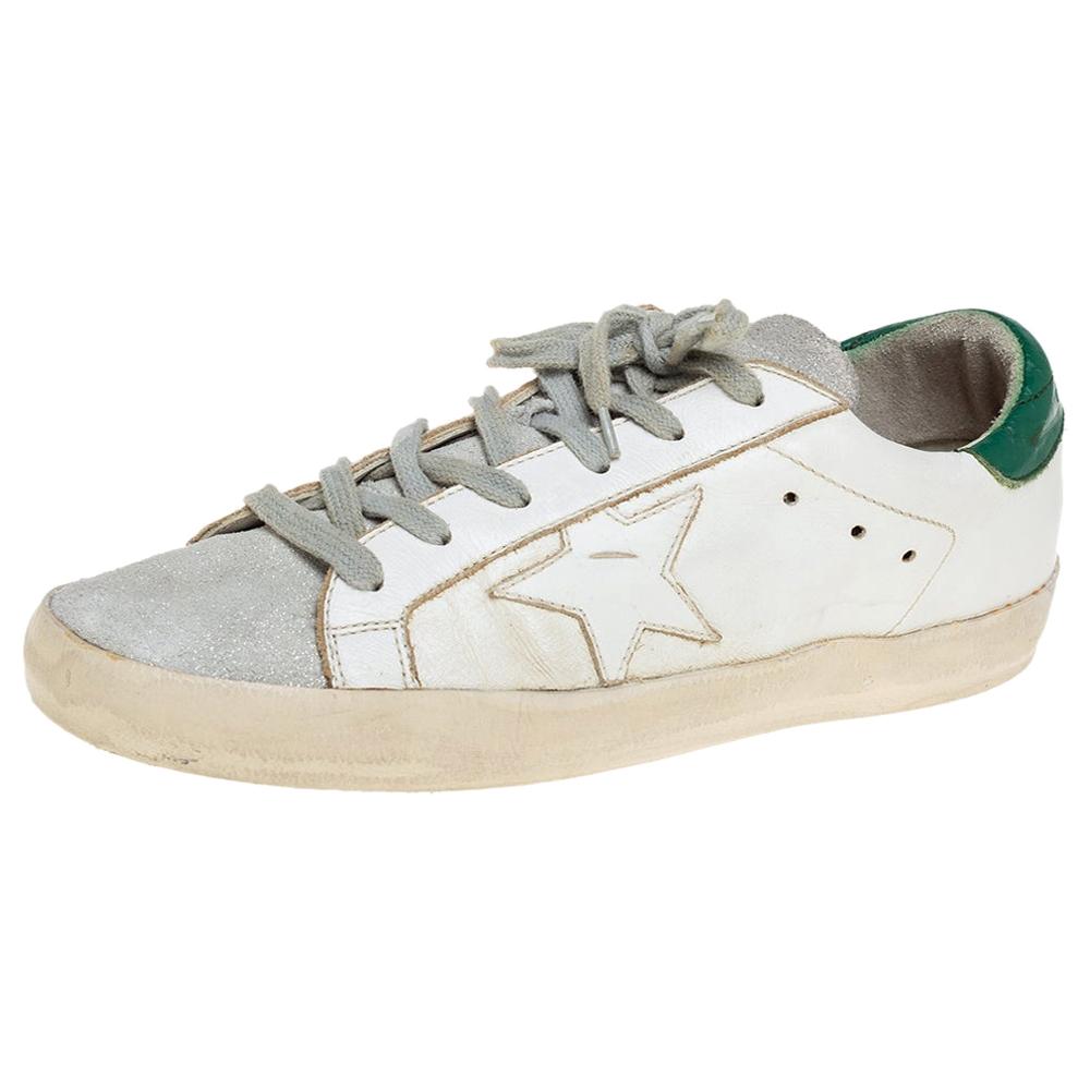 Golden Goose White Leather and Suede Cap Toe Superstar Sneakers Size 41