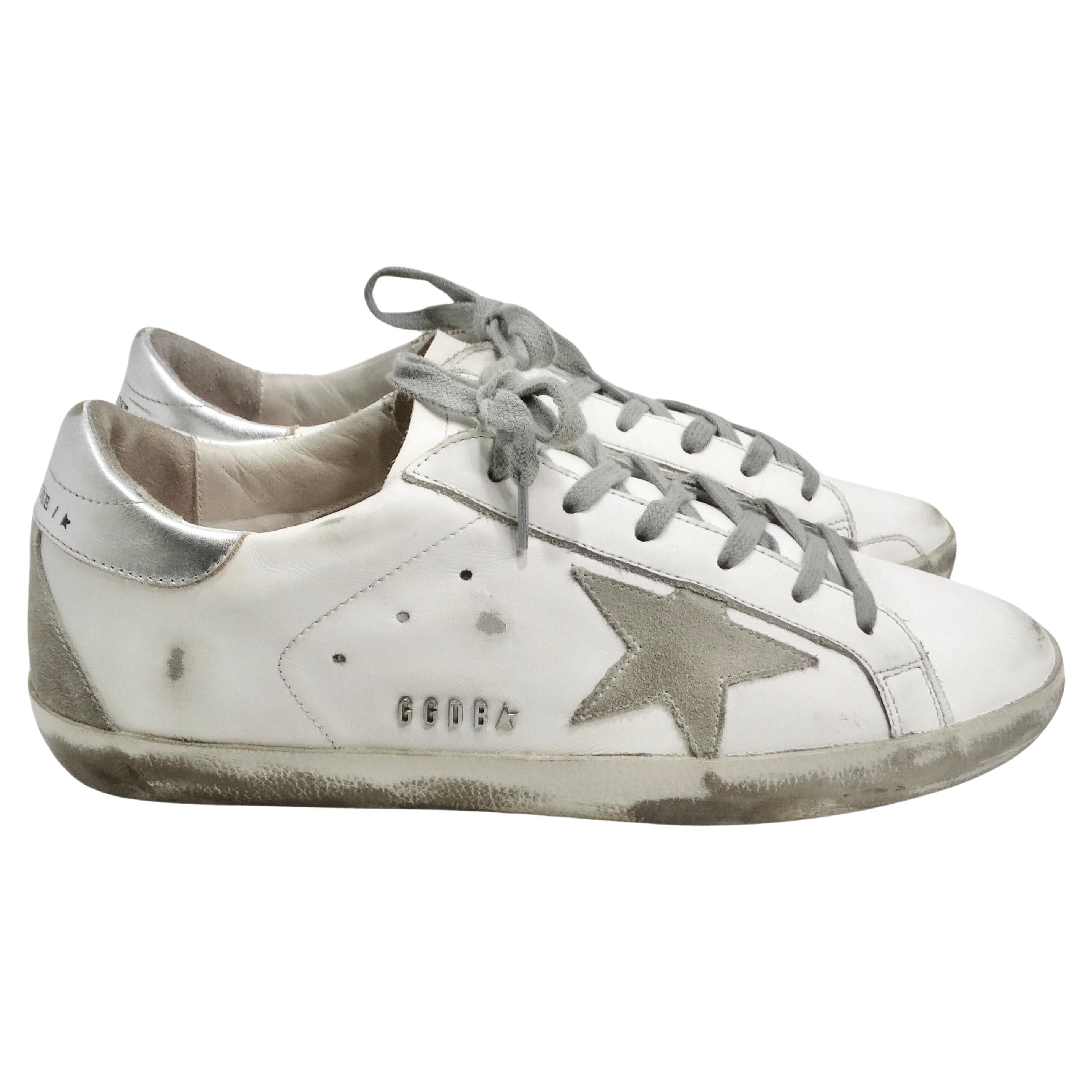 Golden Goose White Leather Super Star Sneakers For Sale