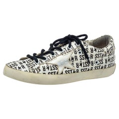 Used Golden Goose White Printed Leather Superstar Sneakers Size 38