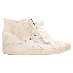 Golden Goose White & Silver Canvas High-Top Sneakers