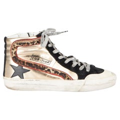 Golden Goose Women's Leopard Pony Hair Accent Slide High Top Trainers