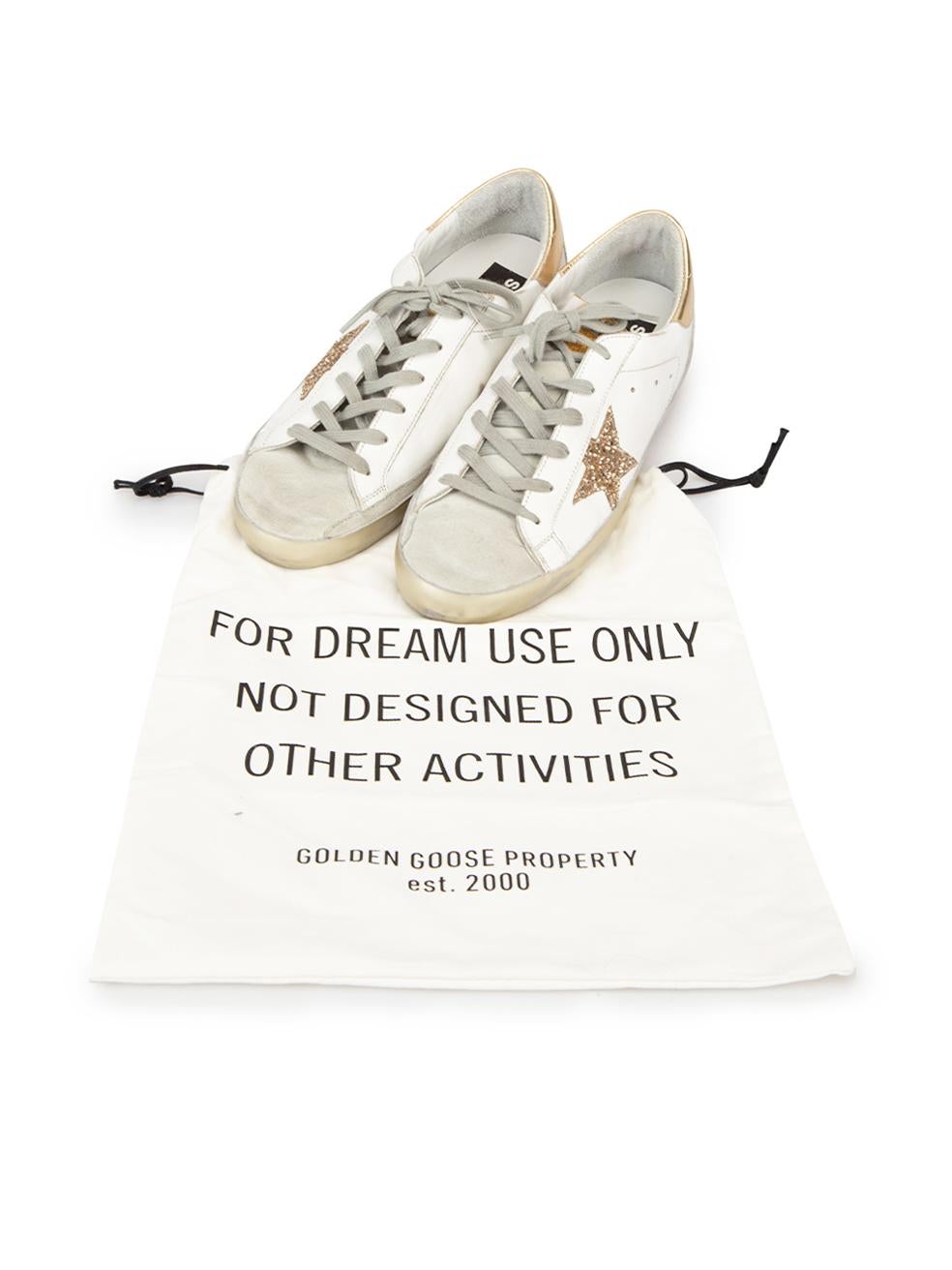 Golden Goose Women's White & Gold Leather Super Star Distressed Effect Trainers 3
