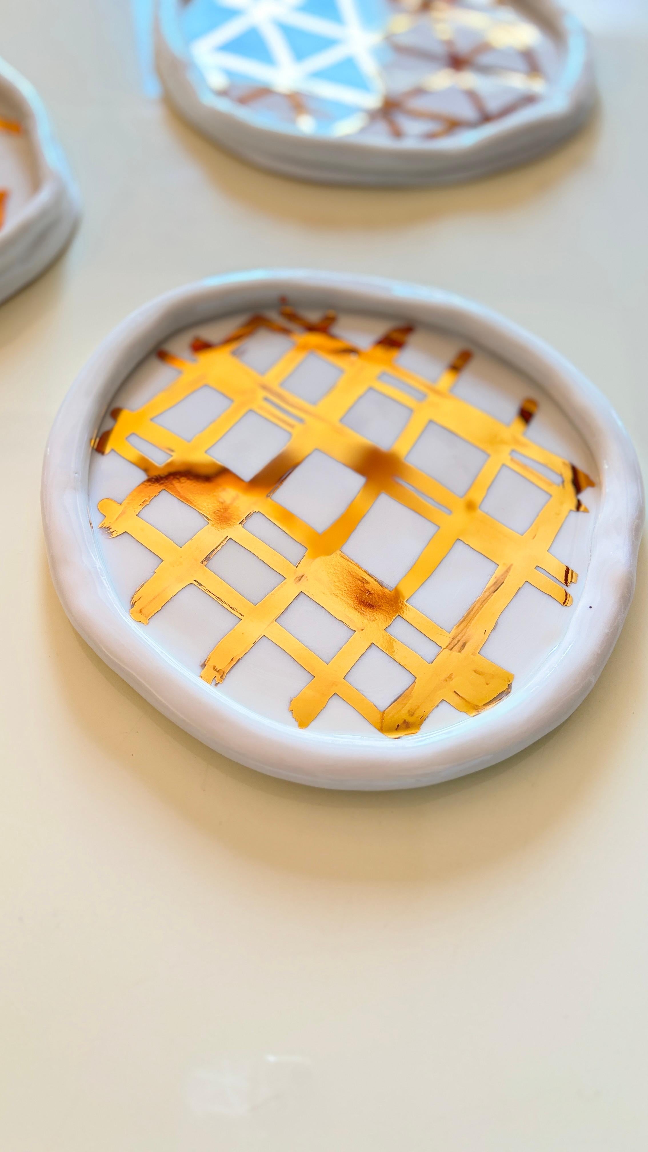Post Modern Inspired White and Gold Unique Porcelain Plates by Hania Jneid For Sale 5