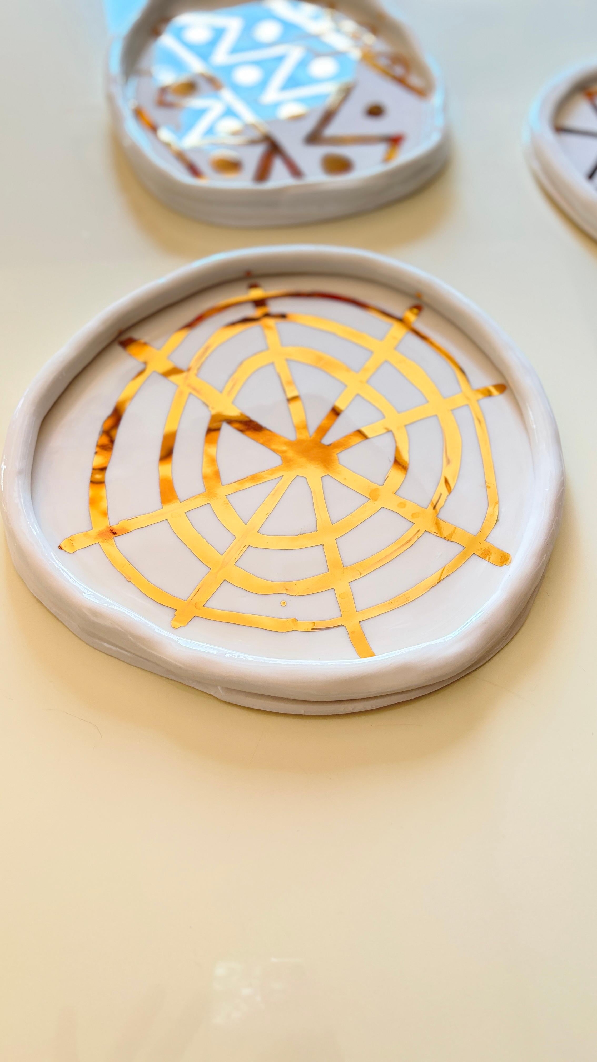 Post Modern Inspired White and Gold Unique Porcelain Plates by Hania Jneid For Sale 6