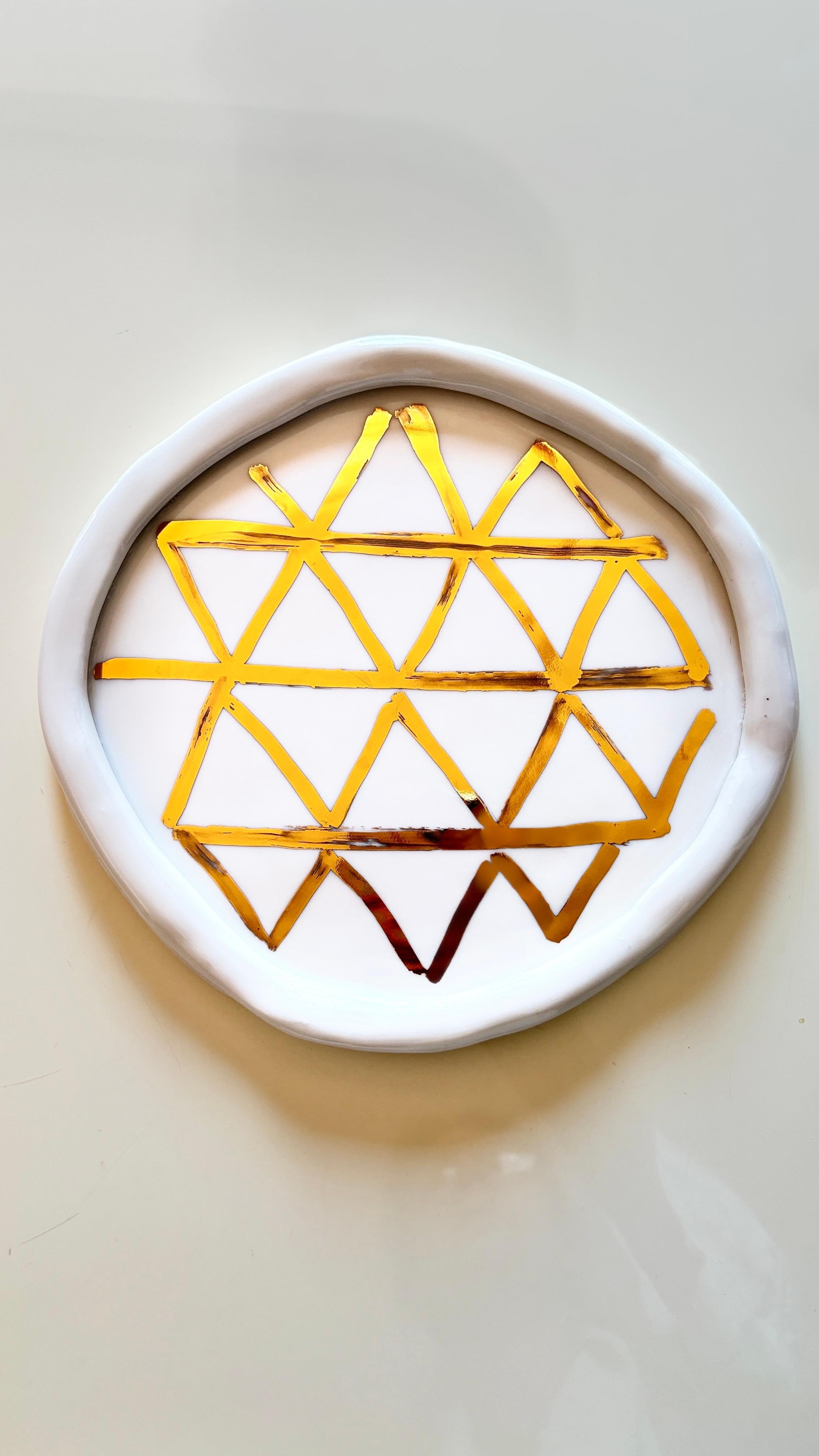 Contemporary Post Modern Inspired White and Gold Unique Porcelain Plates by Hania Jneid For Sale