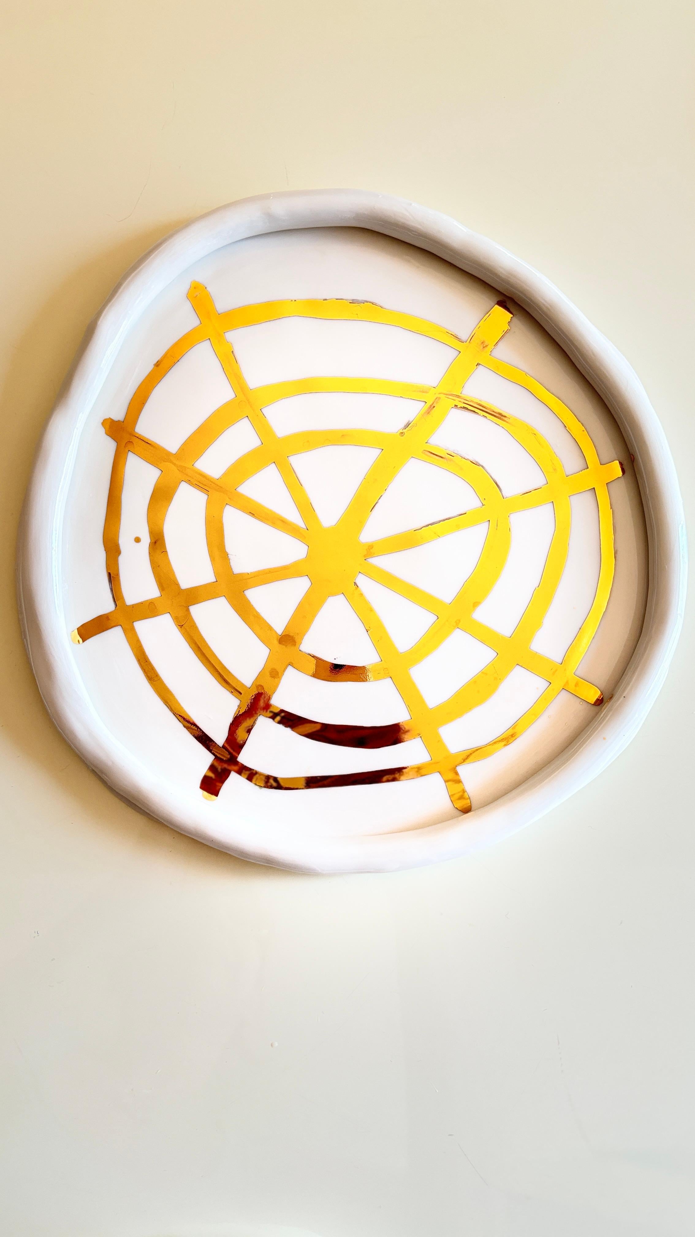 Post Modern Inspired White and Gold Unique Porcelain Plates by Hania Jneid For Sale 2