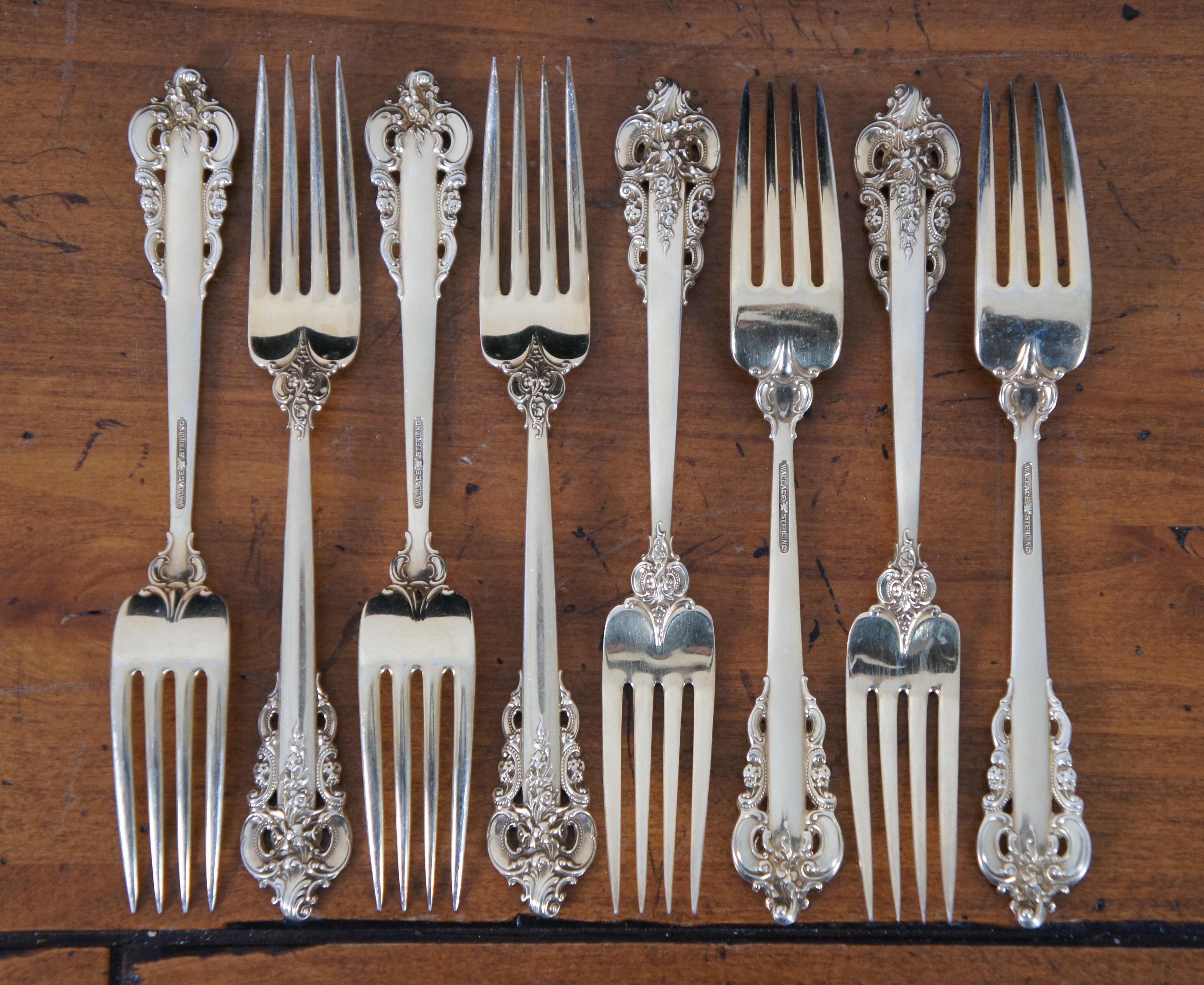 20th Century Golden Grande Baroque by Wallace Sterling Silver Flatware Set 70 Pcs Service 8 For Sale